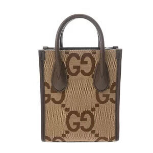 Gucci Jumbo GG Tote Bag Beige Brown Canvas Leather